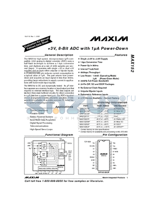 MAX152CAP datasheet - 3V, 8-Bit ADC with 1uA Power-Down
