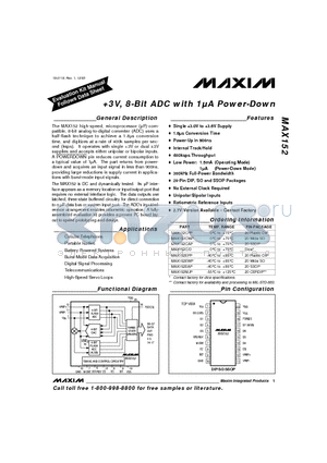 MAX152CWP datasheet - 3V, 8-Bit ADC with 1uA Power-Down