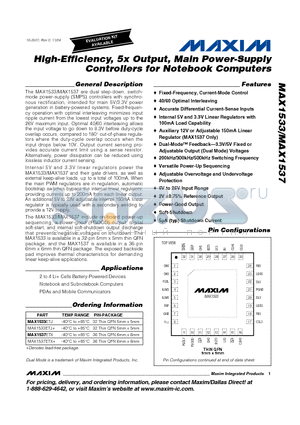 MAX1533ETJ datasheet - High-Efficiency, 5x Output, Main Power-Supply Controllers for Notebook Computers