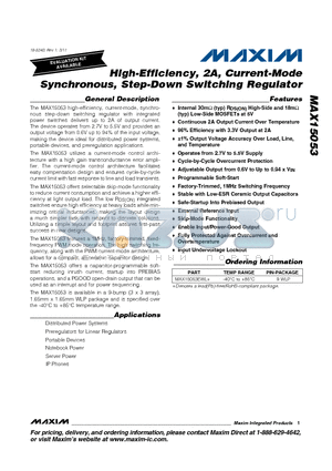 MAX15053EWL datasheet - High-Efficiency, 2A, Current-Mode Synchronous, Step-Down Switching Regulator