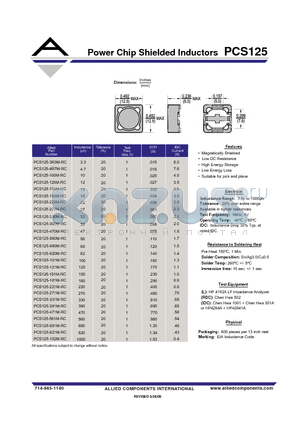 PCS125-220M-RC datasheet - Power Chip Shielded Inductors