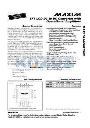 MAX1542ETP datasheet - TFT LCD DC-to-DC Converter with Operational Amplifiers