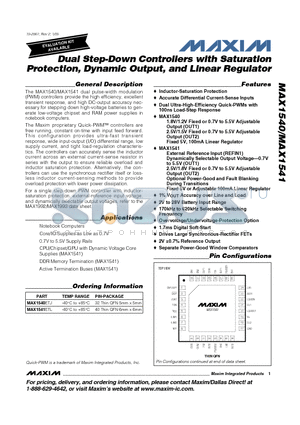 MAX1540ETJ datasheet - Dual Step-Down Controllers with Saturation Protection, Dynamic Output, and Linear Regulator