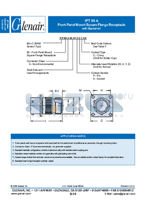 IPT00A18-11SZC datasheet - Front Panel Mount Square Flange Receptacle with Backshell