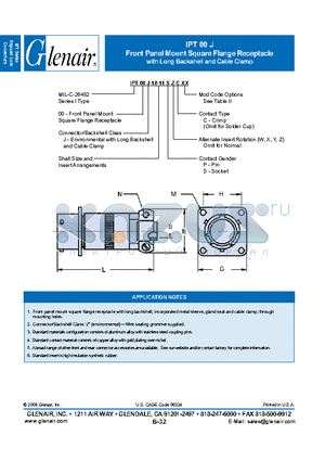 IPT00J18-11SZC datasheet - Front Panel Mount Square Flange Receptacle