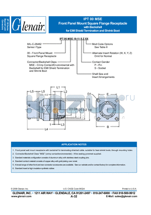 IPT00MSE18-11SZC datasheet - Front Panel Mount Square Flange Receptacle