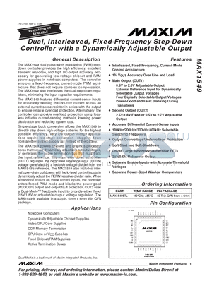 MAX1549ETL datasheet - Dual, Interleaved, Fixed-Frequency Step-Down Controller with a Dynamically Adjustable Output