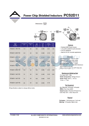 PCS2D11-4R7T-RC datasheet - Power Chip Shielded Inductors