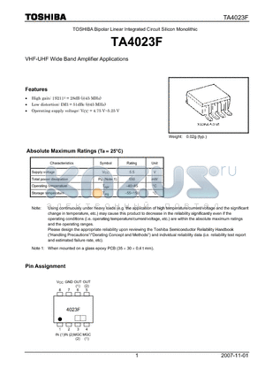 TA4023F datasheet - VHF-UHF Wide Band Amplifier Applications