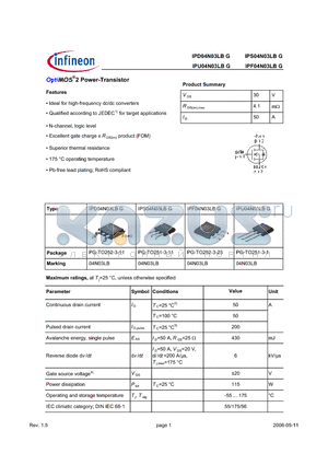 IPU04N03LBG datasheet - OptiMOS^2 Power-Transistor