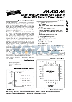 MAX1565 datasheet - Small, High-Efficiency, Five-Channel Digital Still Camera Power Supply