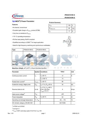 IPU64CN10NG datasheet - OptiMOS^2 Power-Transistor