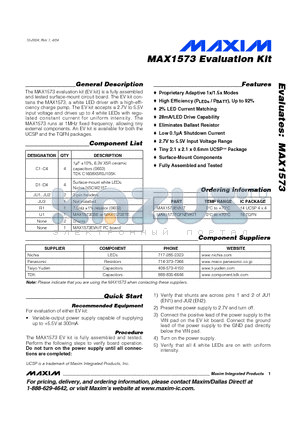MAX1573TQFNEVKIT datasheet - MAX1573 Evaluation Kit