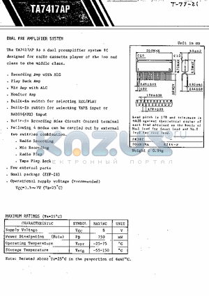 TA7417AP datasheet - Dual pre amplifier system