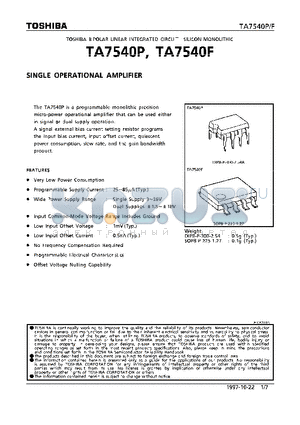 TA7540P datasheet - SINGLE OPERATIONAL AMPLIFIER