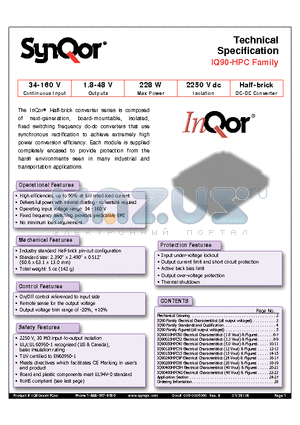 IQ90-HPC datasheet - Half-brick DC-DC Converter