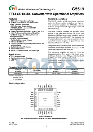 G5519 datasheet - TFT-LCD DC/DC Converter with Operational Amplifiers