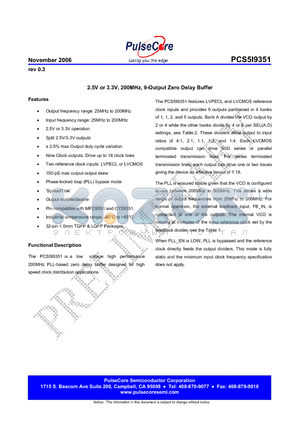 PCS5I9351 datasheet - 2.5V or 3.3V, 200MHz, 9-Output Zero Delay Buffer