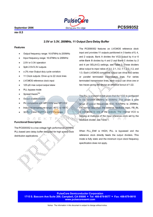 PCS5I9352 datasheet - 2.5V or 3.3V, 200MHz, 11 Output Zero Delay Buffer