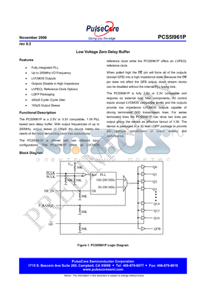 PCS5I961P datasheet - Low Voltage Zero Delay Buffer