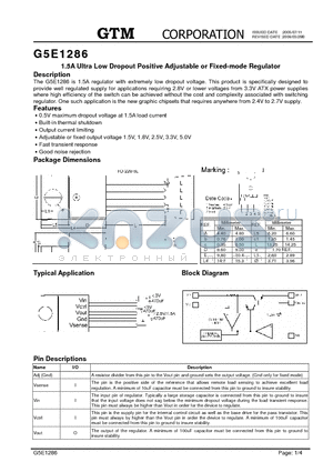 G5E1286 datasheet - 1.5A Ultra Low Dropout Positive Adjustable or Fixed-mode Regulator