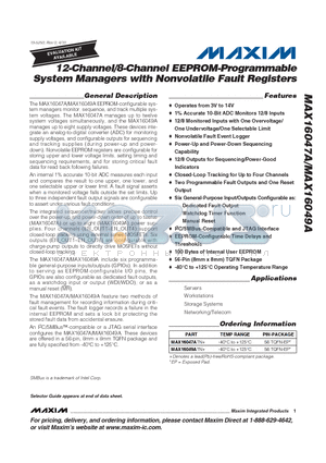 MAX16047ATN+ datasheet - 12-Channel/8-Channel EEPROM-Programmable System Managers with Nonvolatile Fault Registers