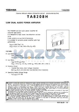 TA8208H datasheet - 5.8W DUAL AUDIO POWER AMPLIFIER