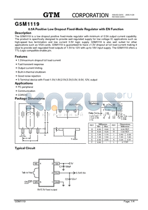 G5M1119 datasheet - 0.5A Positive Low Dropout Fixed-Mode Regulator with EN Function