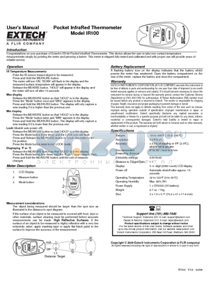 IR100 datasheet - Pocket InfraRed Thermometer