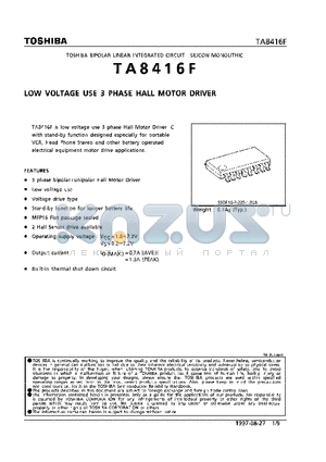 TA8416F datasheet - LOW VOLTAGE USE 3 PHASE HALL MOTOR DRIVER