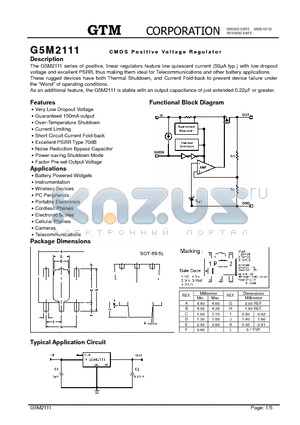 G5M2111 datasheet - CMOS Positive Voltage Regulator