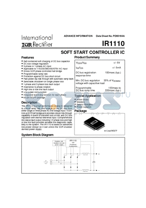 IR1110 datasheet - SOFT START CONTROLLER IC