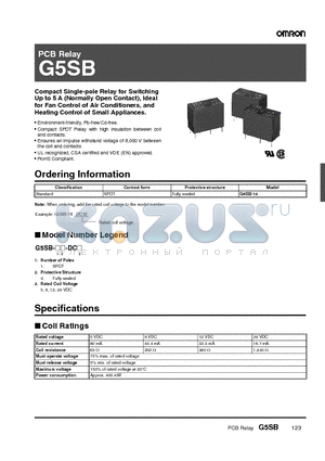 G5SB datasheet - PCB Relay