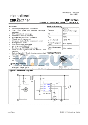 IR11672AS datasheet - ADVANCED SMART RECTIFIER TM CONTROL IC