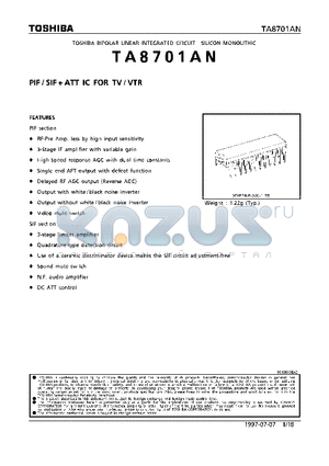 TA8701AN datasheet - PIF/SIF  ATT IC FOR TV/VTR