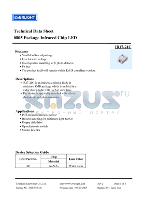 IR17-21C datasheet - 0805 Package Infrared Chip LED