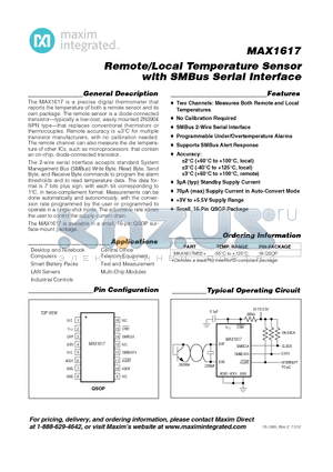 MAX1617MEE_12 datasheet - Remote/Local Temperature Sensor with SMBus Serial Interface