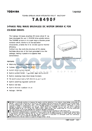 TA8490F datasheet - 3-PHASE FULL WAVE BRUSHLESS DC MOTOR DRIVER IC FOR CD-ROM DRIVES