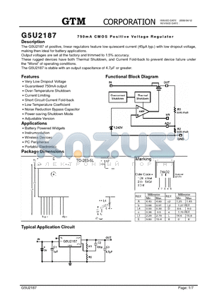 G5U2187 datasheet - 750mA CMOS Positive Voltage Regulator