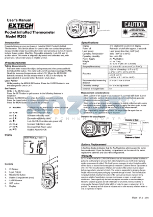 IR205 datasheet - Pocket InfraRed Thermometer