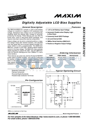 MAX1621 datasheet - Digitally Adjustable LCD Bias Supplies