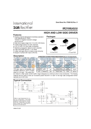 IR21064 datasheet - HIGH AND LOW SIDE DRIVER