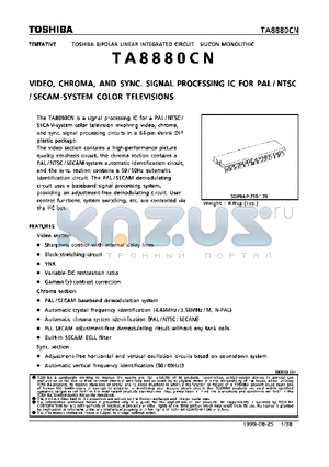 TA8880CN datasheet - VIDEO, CHROMA, AND SYNC. SIGNAL PROCESSING IC FOR PAL/NTSC/SECAM-SYSTEM COLOR TELEVISIONS