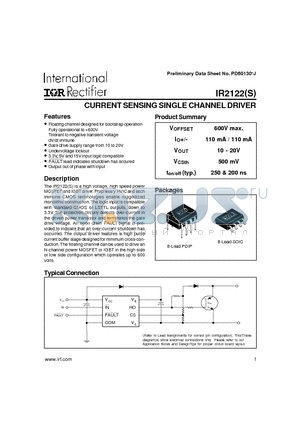 IR2122S datasheet - CURRENT SENSING SINGLE CHANNEL DRIVER