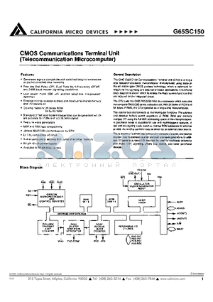 G65SC150 datasheet - CMOS COMMUNICATIONS TERMINAL UNIT (TELECOMMUNICATION MICROCOMPUTER)