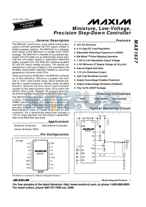 MAX1637 datasheet - Miniature, Low-Voltage, Precision Step-Down Controller