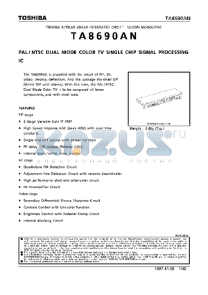 TA8690AN datasheet - PAL/NTSC DUAL MODE COLOR TV SINGLE CHIP SIGNAL PROCESSING IC