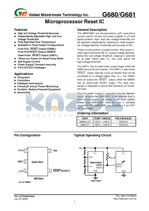 G681 datasheet - Microprocessor Reset IC