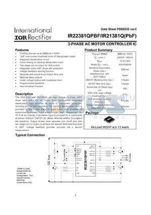 IR21381Q datasheet - 3-PHASE AC MOTOR CONTROLLER IC