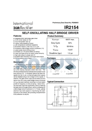 IR2154 datasheet - SELF-OSCILLATING HALF-BRIDGE DRIVER